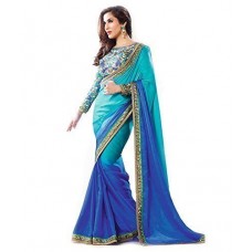 LambujiFashion Women's Georgette Saree (AmairaBlue_Colour-Blue)